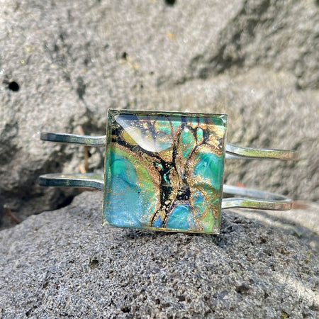 Silver Plated Fluid Art Bangle