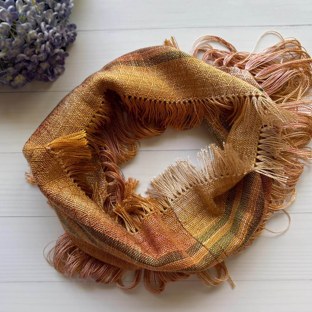 silk-cowl-gold-green-stitching-circle-whole-handwoven-entangled-happiness-handwovens