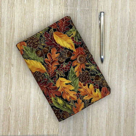 Autumn Leaves refillable A5 fabric notebook cover gift set - Incl. book and pen.