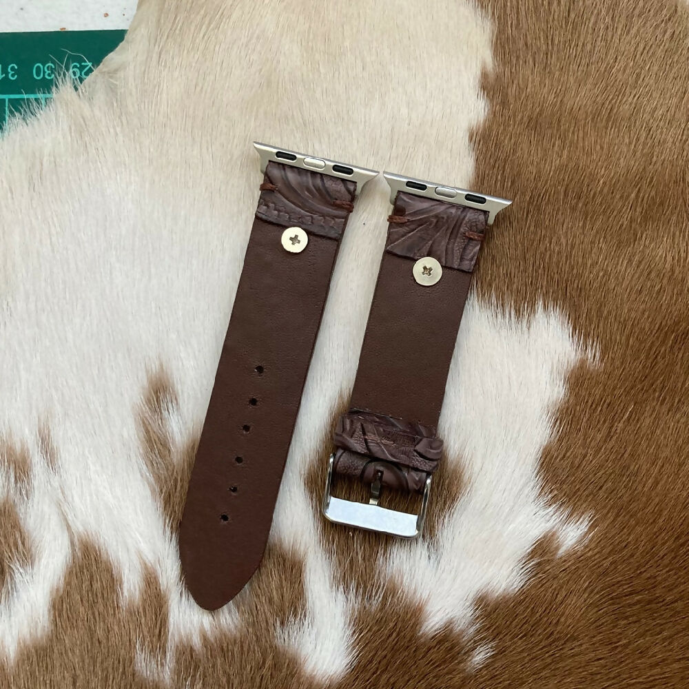 Leather Apple Watch Band - Embossed with Horseshoe Conchos