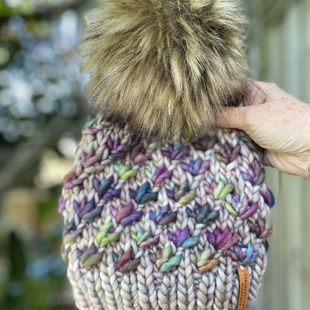 Ladies Beanie, Pompom Beanie, Lotus Flower Beanie