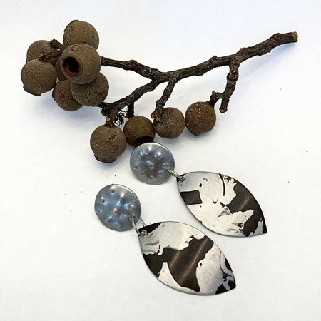 Anodised aluminium earrings hand printed Mono Muse Collection