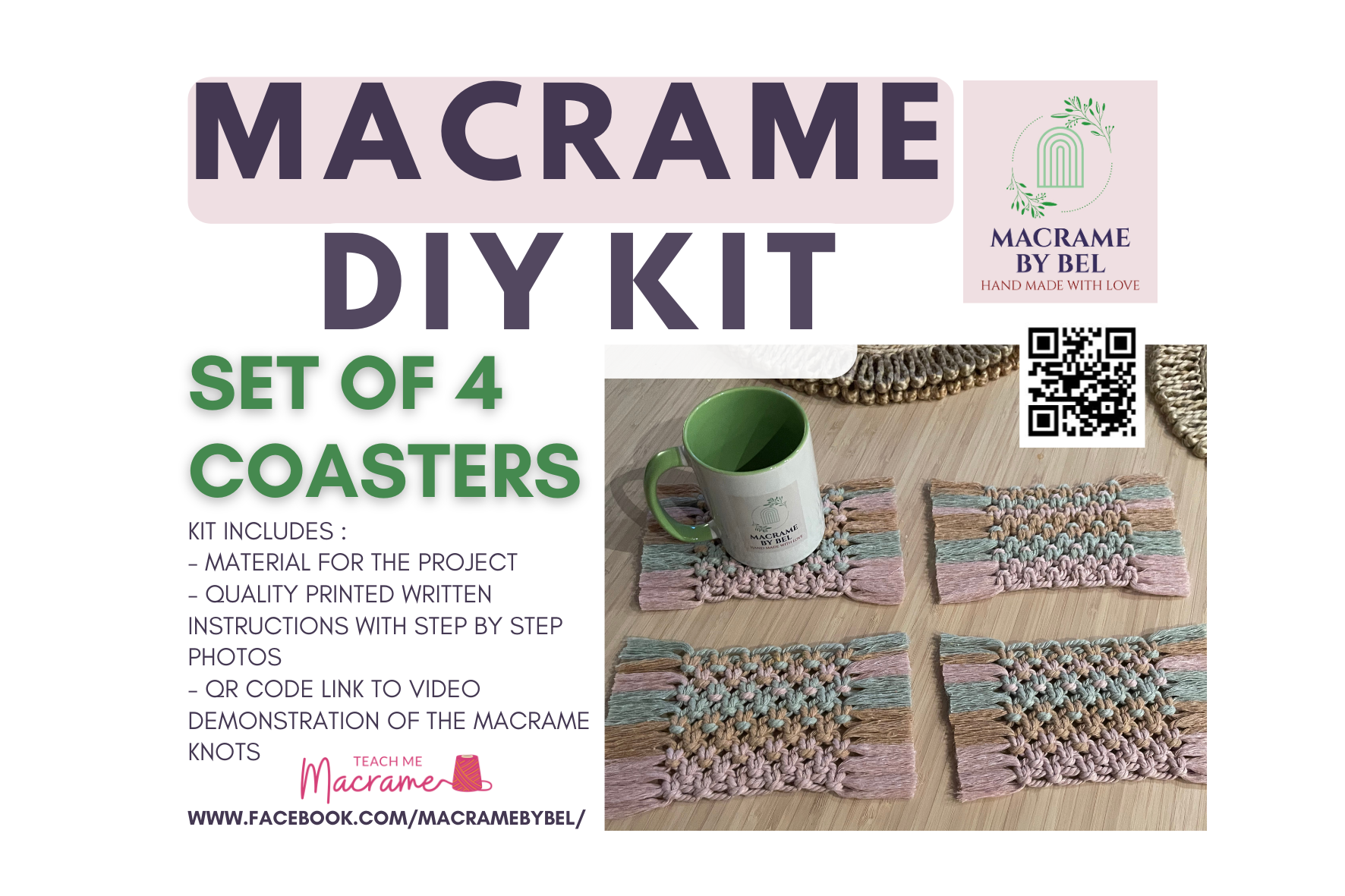 Macrame DIY Kit - Coasters - set of 4