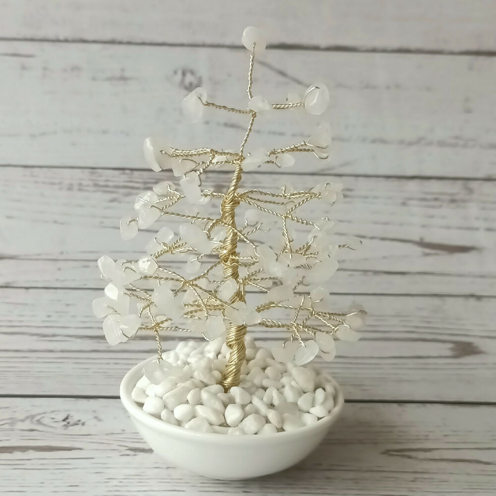 Snow Quartz Christmas Pine Gem Tree gold wire