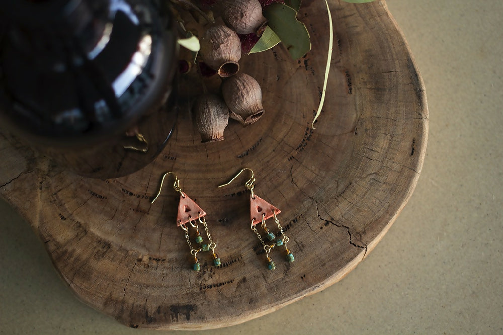 Copper Painted Clay Beaded Dangle Earrings