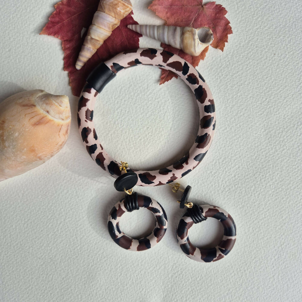 Leopard Look Hoops, Dangles and Bangle