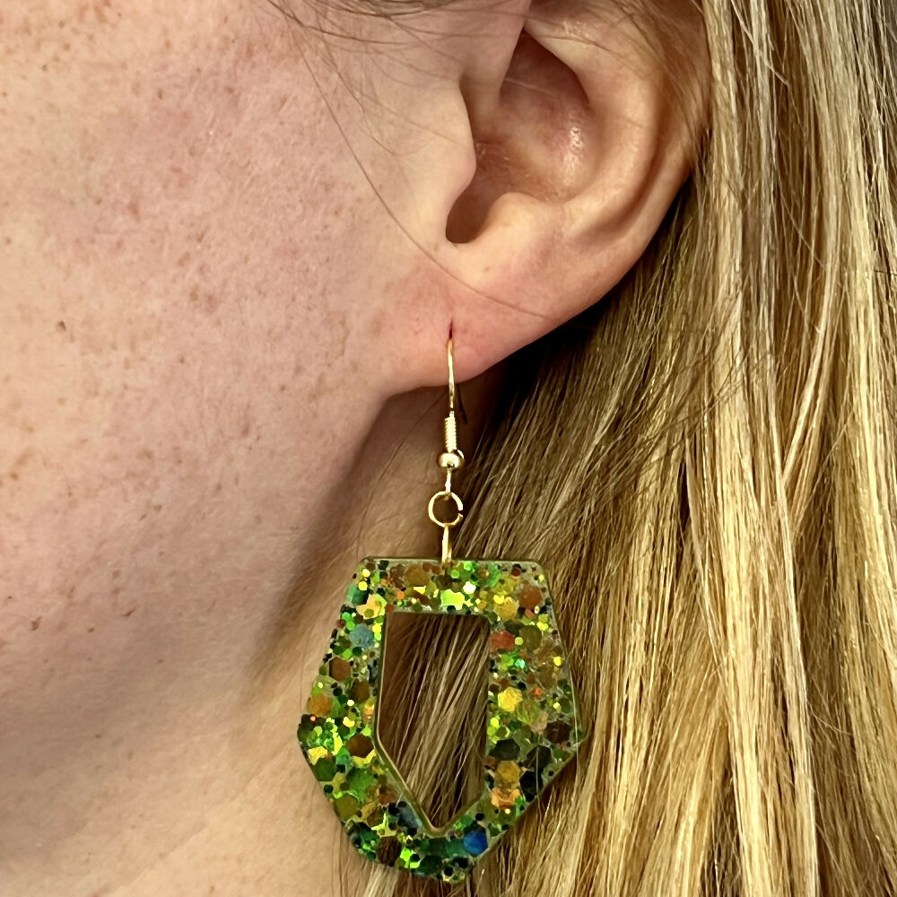 Irregular Lines Green Glitter Earrings