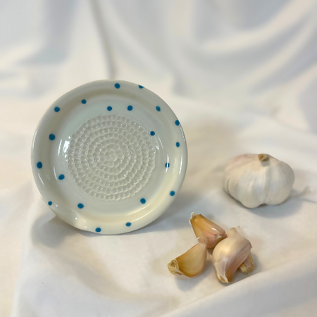 Handmade Ceramic Grater - Garlic, Ginger, Nut, & Apple Grater with Turquoise Dots