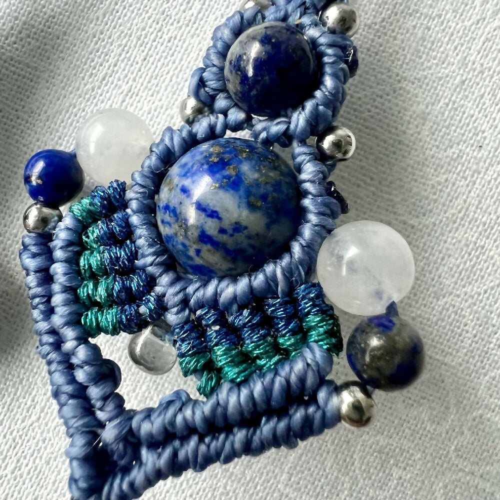 SOLD OUT Lapis Lazuli & Moonstone Macrame Earrings +Free Microfibre Pouch