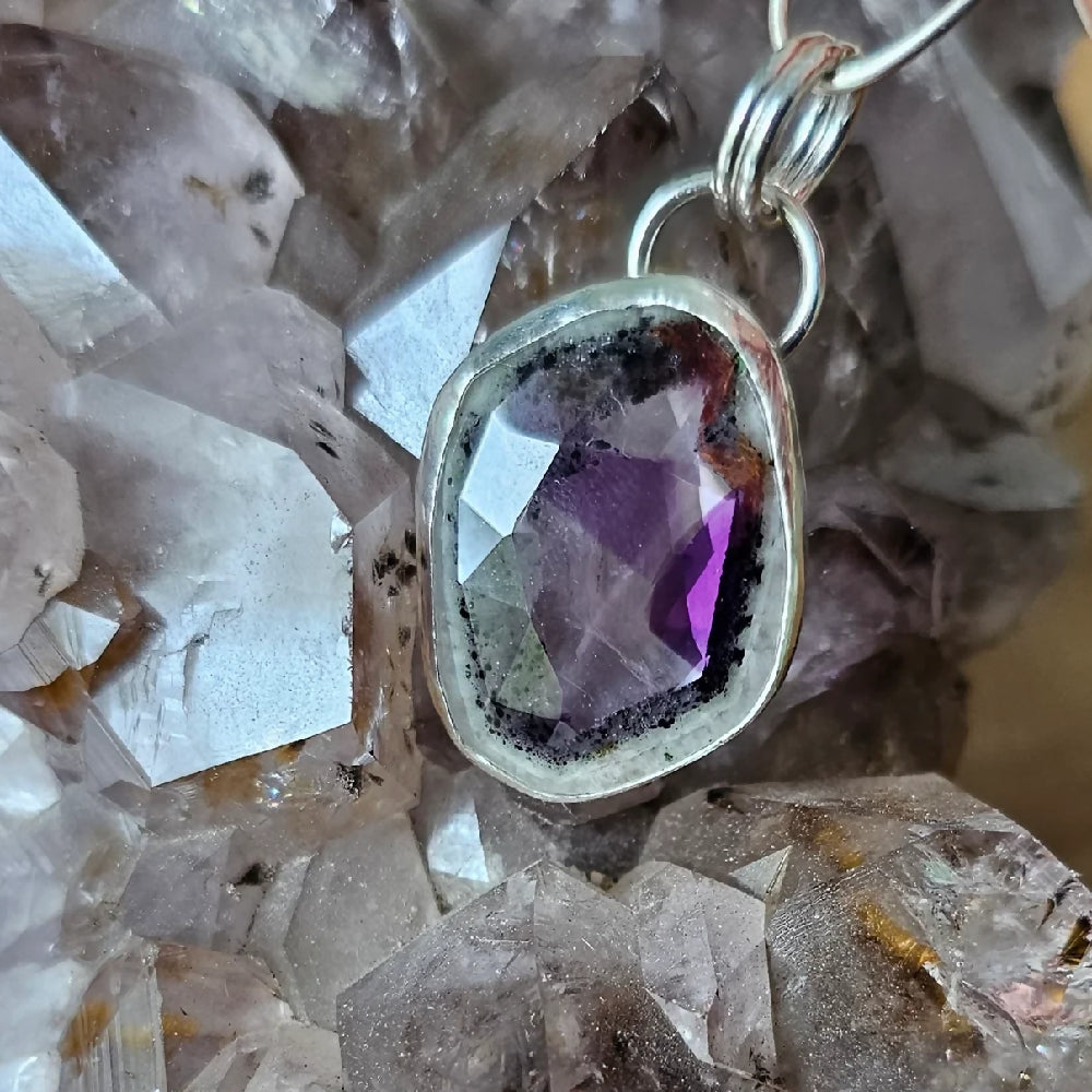 trapiche amethyst pendant necklace sterling silver one of a kind handmade