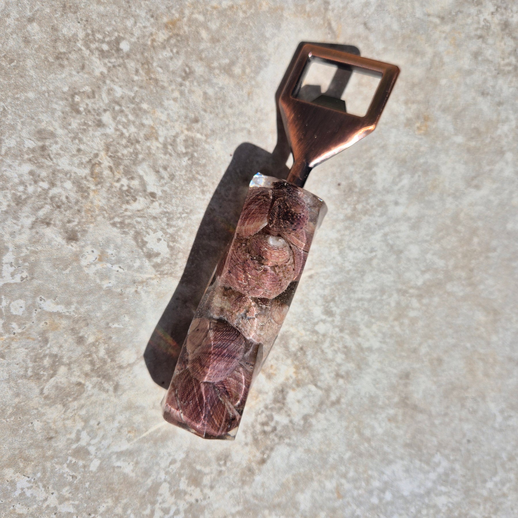 Handmade Resin Bottle Opener with inlaid Australian seashells