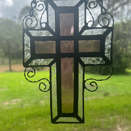 Pink stained glass cross