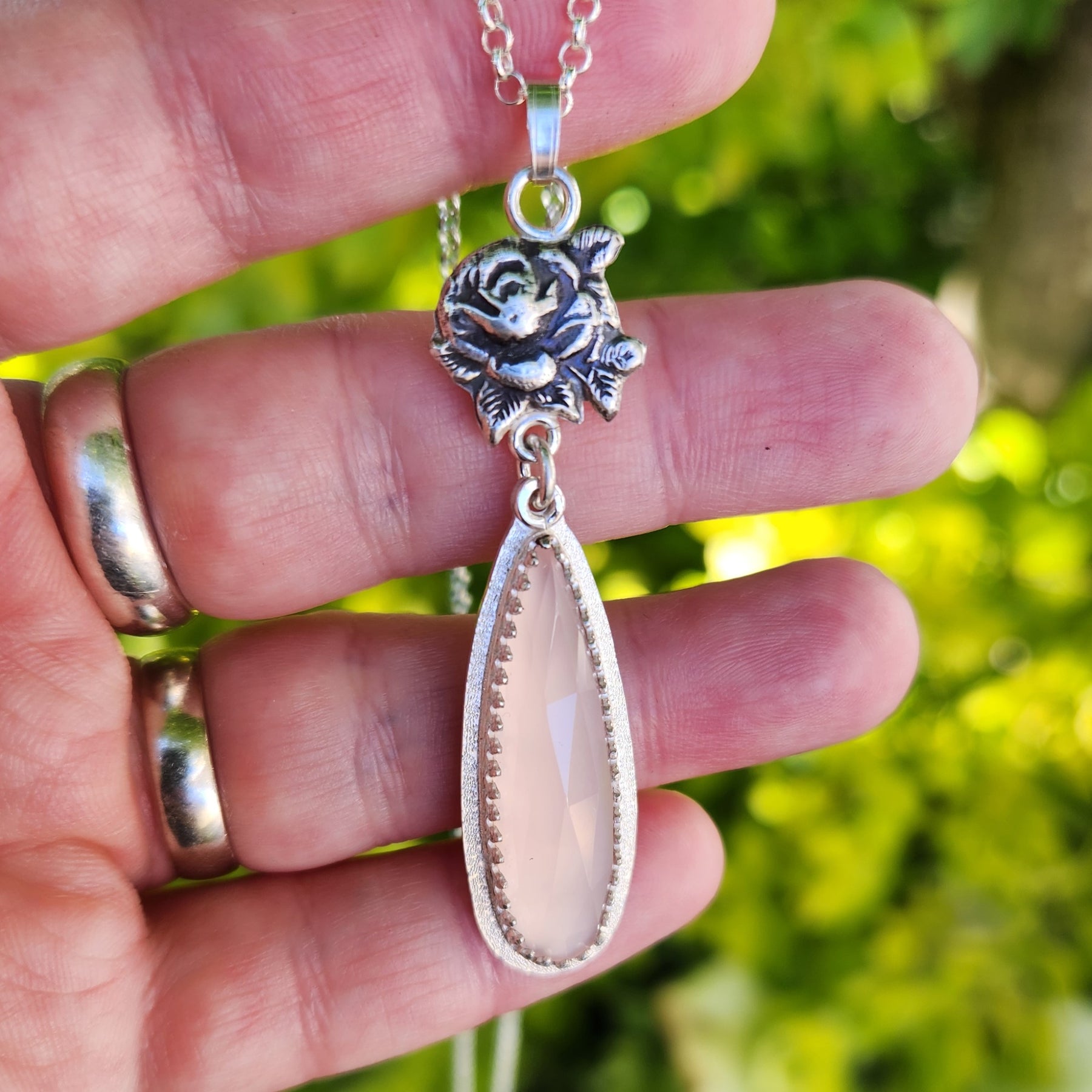 Say it with a flower silver rose pendant