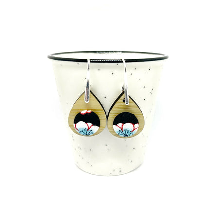 Kimono Tear Drop Earrings - Red and Aqua Floral