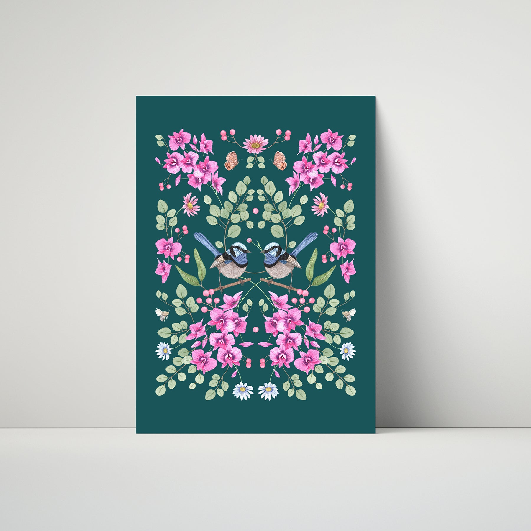 Fairywren and Orchid Art Print