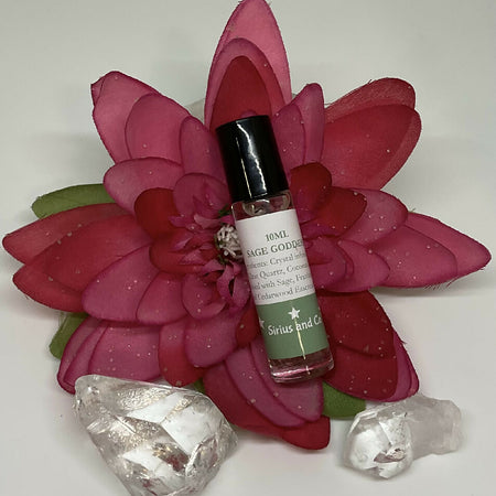 Sage Goddess Essential Oil Roller infused with Clear Quartz Crystals