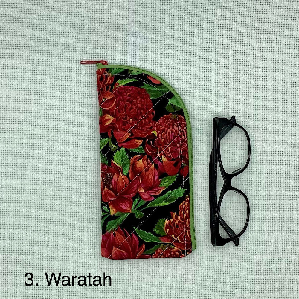 Australian wildflowers curved top zip pouch for glasses, phones, handbag organiser, etc.