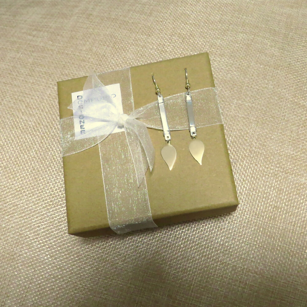 Silver Bar Earrings, Sterling Silver & Gold Jewellery, Rectangle Oblong Dangle Earrings