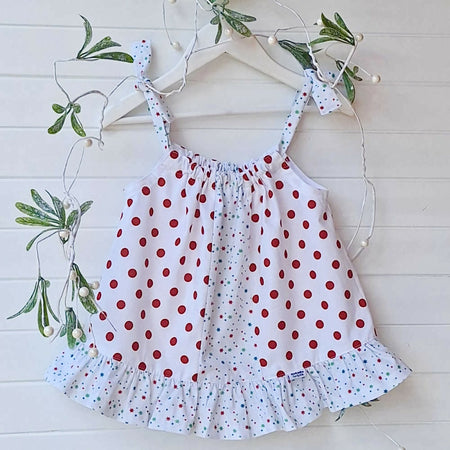 Baby Girls’ Christmas Dress – White & Red Spot (9-12 Months)