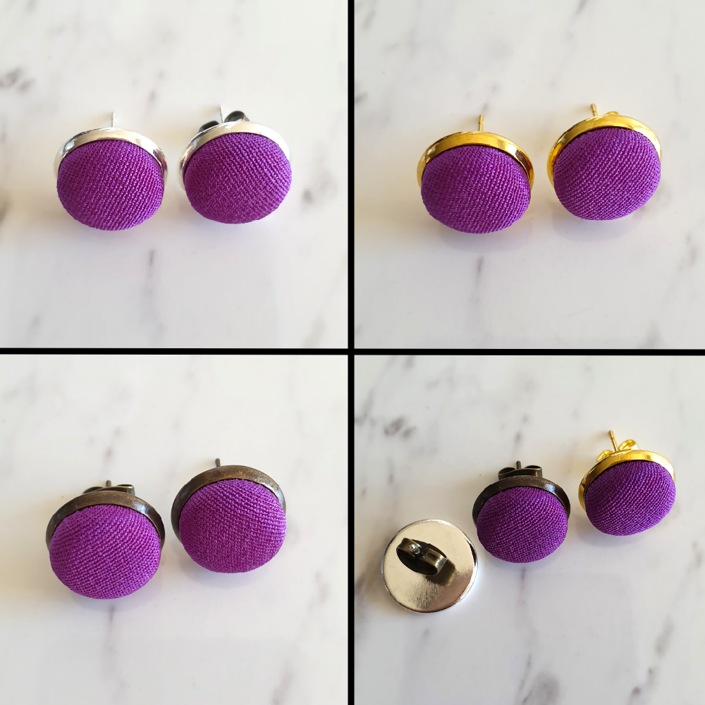 1.4cm Round Purple Kimono Fabric Cabochon stud earrings