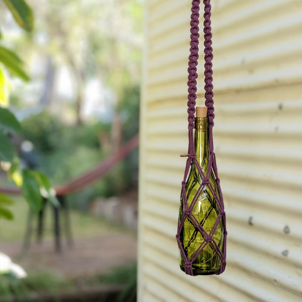 Macrame hanging wine bottle lights