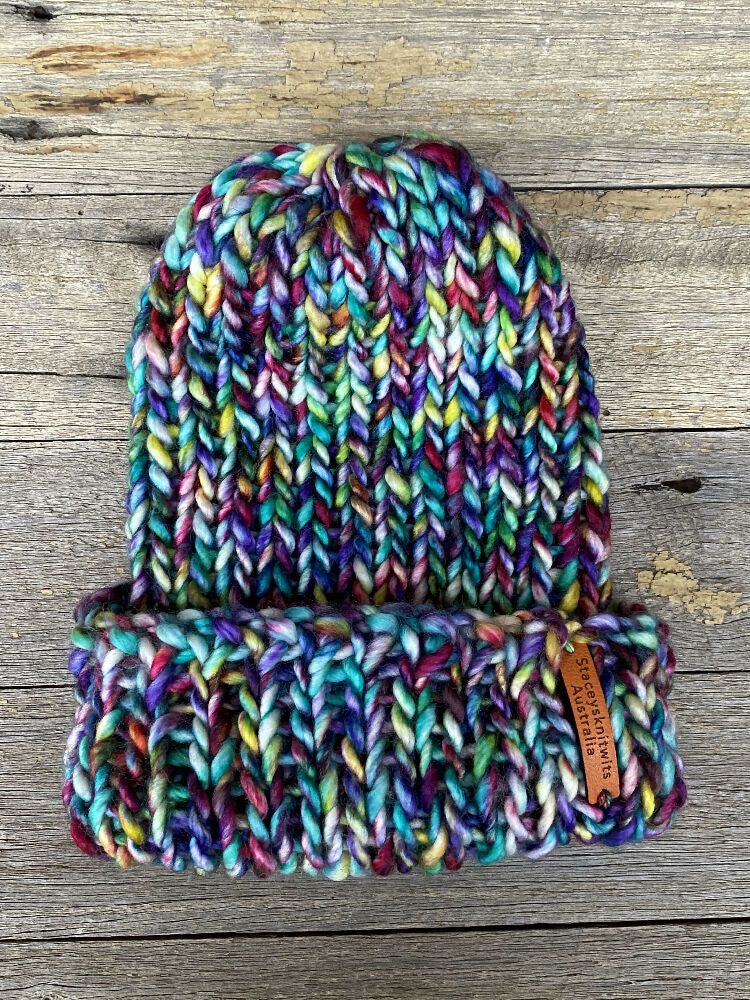 Knitted Beanie, Rainbow Beanie, Ladies Beanie