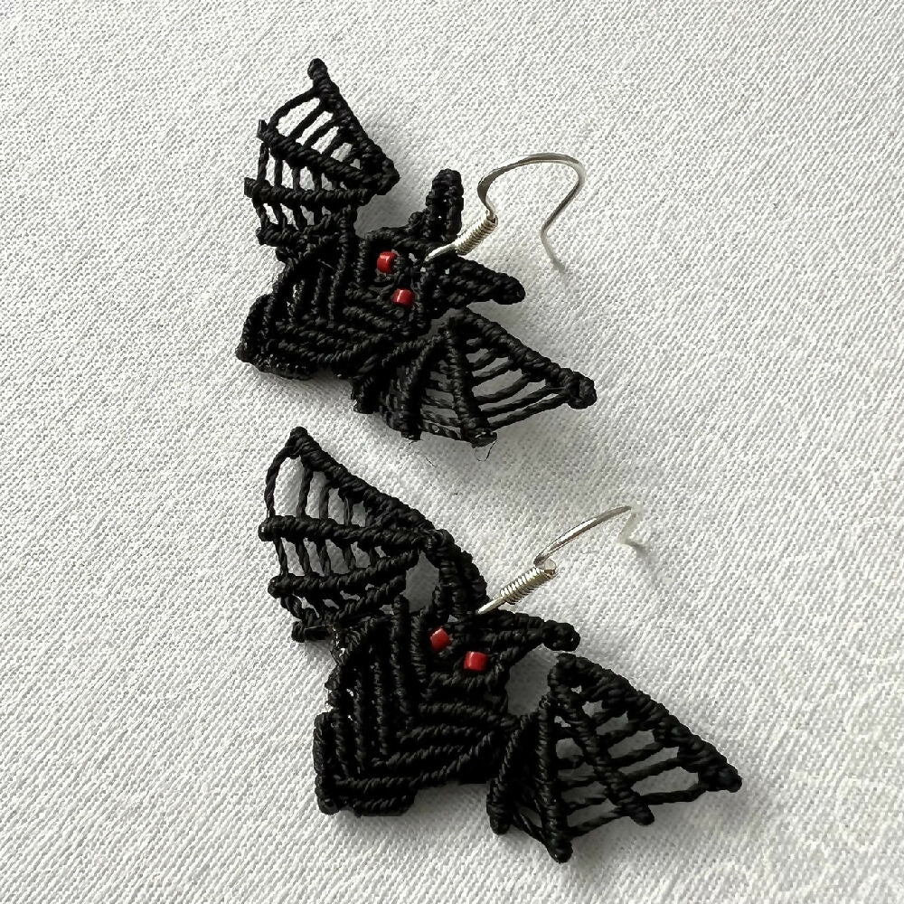 Bat Micro Macrame Earrings +Free Microfiber Pouch