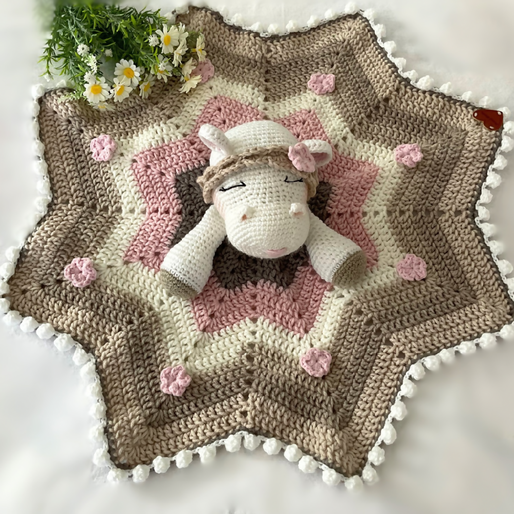 Hippo Baby Comforter Blanket, Handmade Baby Lovey Blanket