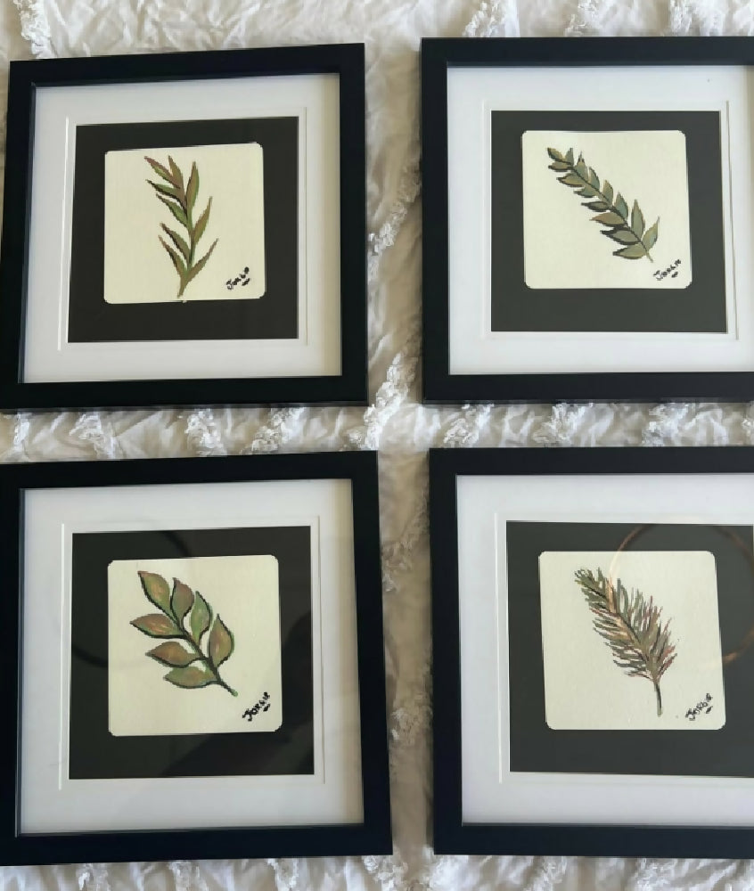 Botanical set , watercolors , set of 4 , framed