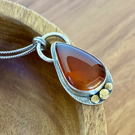 Sterling Silver Brass Carnelian Teardrop Pendant