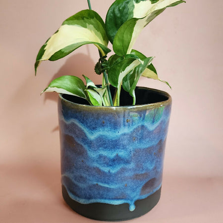 Handmade Ceramic Cover Pot - Ocean Glaze