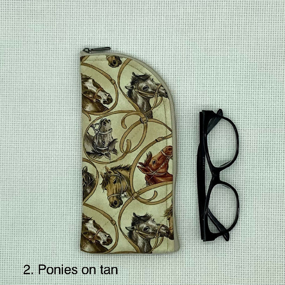 Horses ponies curved top zip pouch for glasses, phones, handbag organiser, etc.