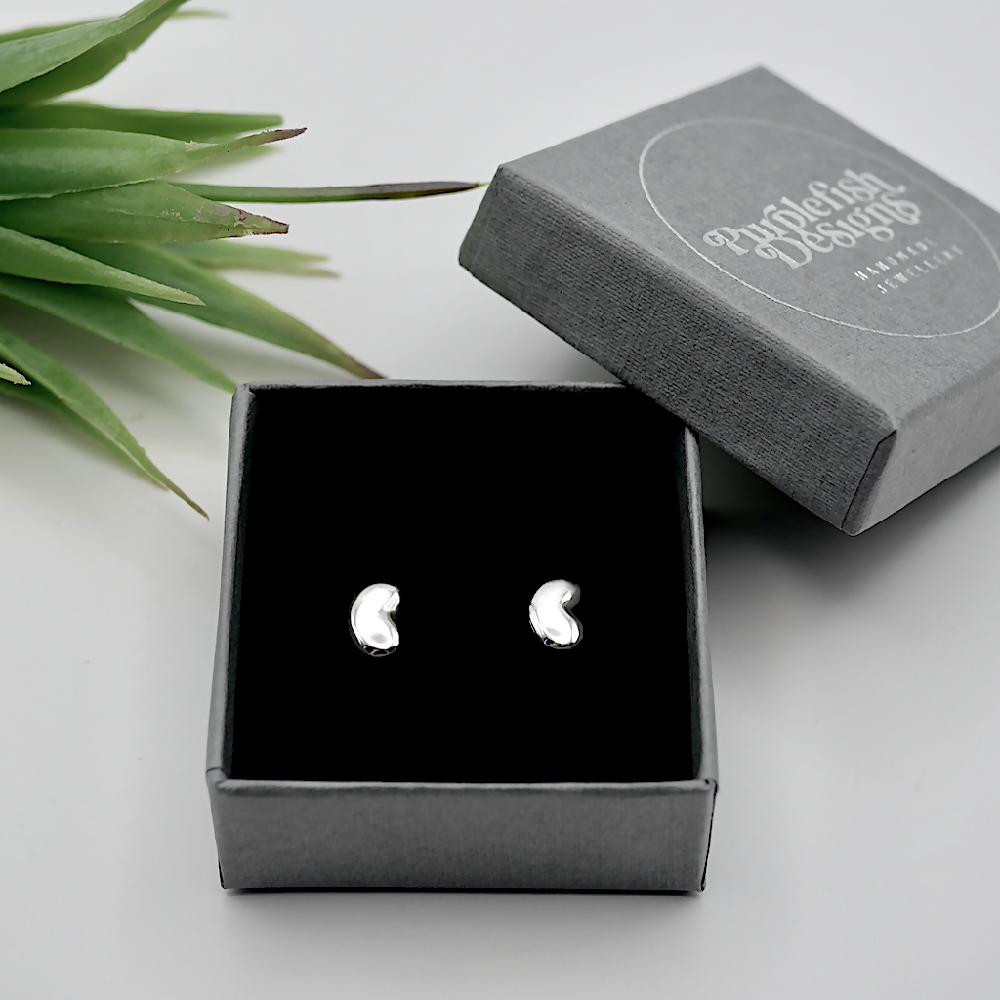 Bean Studs - Handmade Sterling Silver Bean Stud Earrings