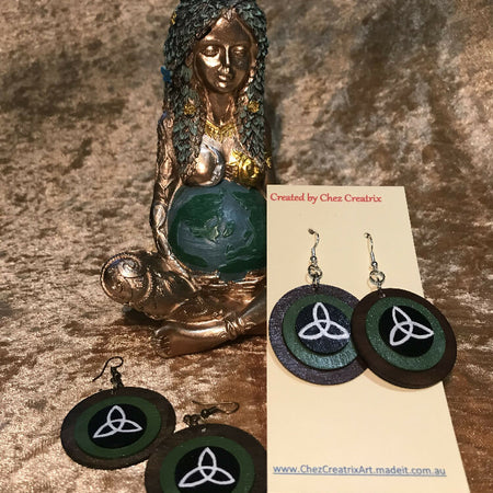 Hand Painted Wooden Earrings with Triquetra Symbol