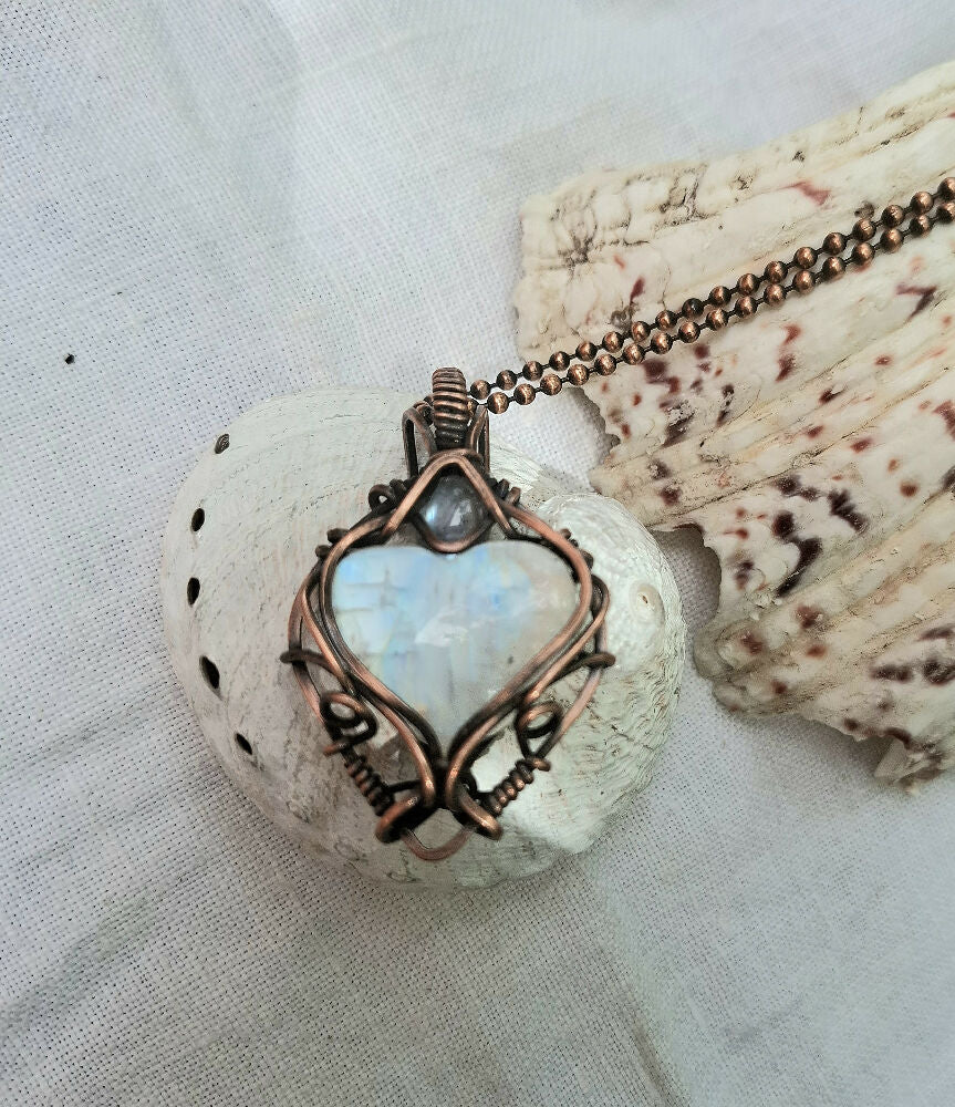 Rainbow Moonstone heart Copper Beloromite