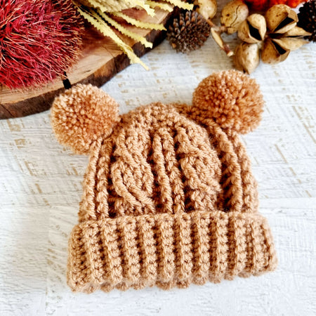Baby Beanie Caramel Newborn Crochet Knitted Cable Hat