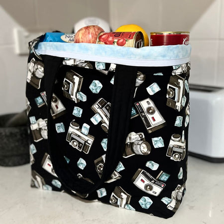 Grocery Tote ... Lined with storage pouch.. .Cameras