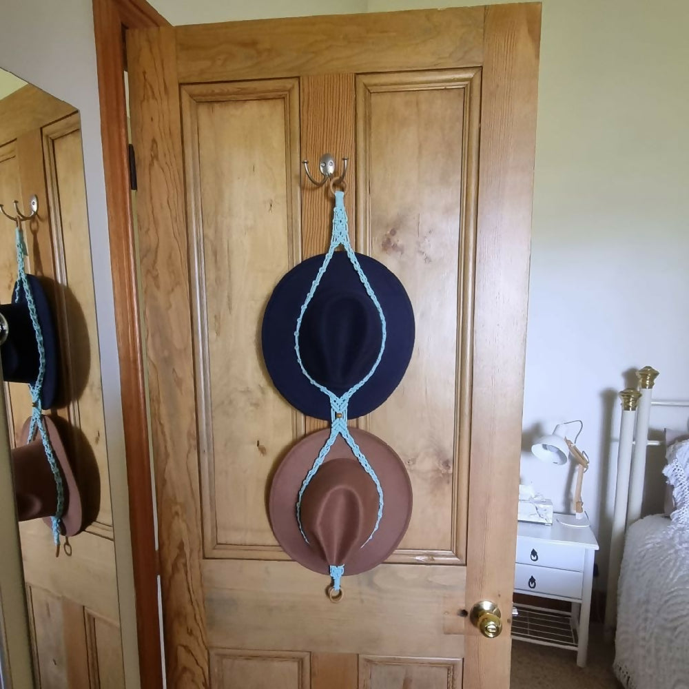 double hat hanger macrame aqua dual fix hippysunday handmade