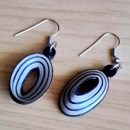 Quilled Oval Earrings in black and gray