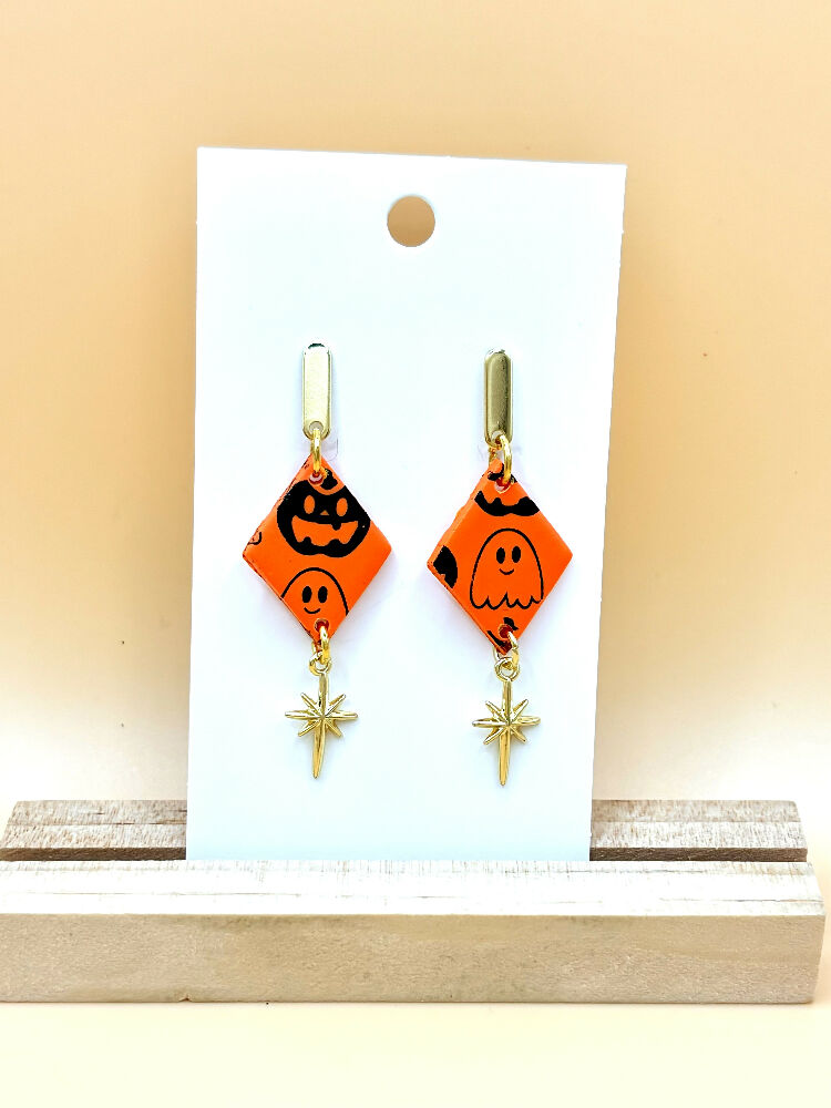 Playful Pumpkin Duo, Halloween Earrings Studs