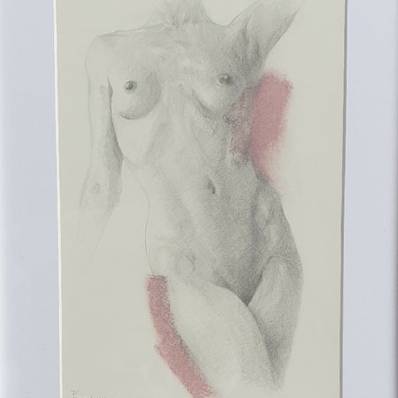 Original Figurative nude in graphite, oil pastel