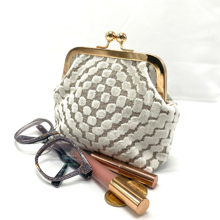 Square kiss-lock frame purse - neutral geometrics