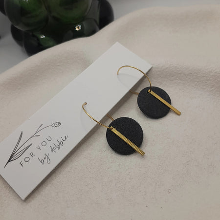 minimal mini black and gold hoop earrings- bar