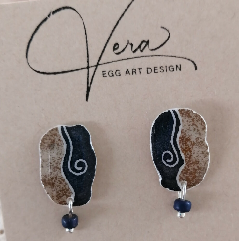 Blue Curl & Sand Goose Eggshell Silver Stud post Earrings