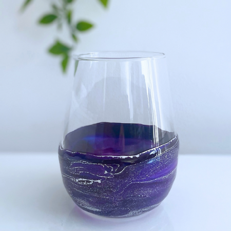 Purple and Silver Galaxy Stemless Wine Glass