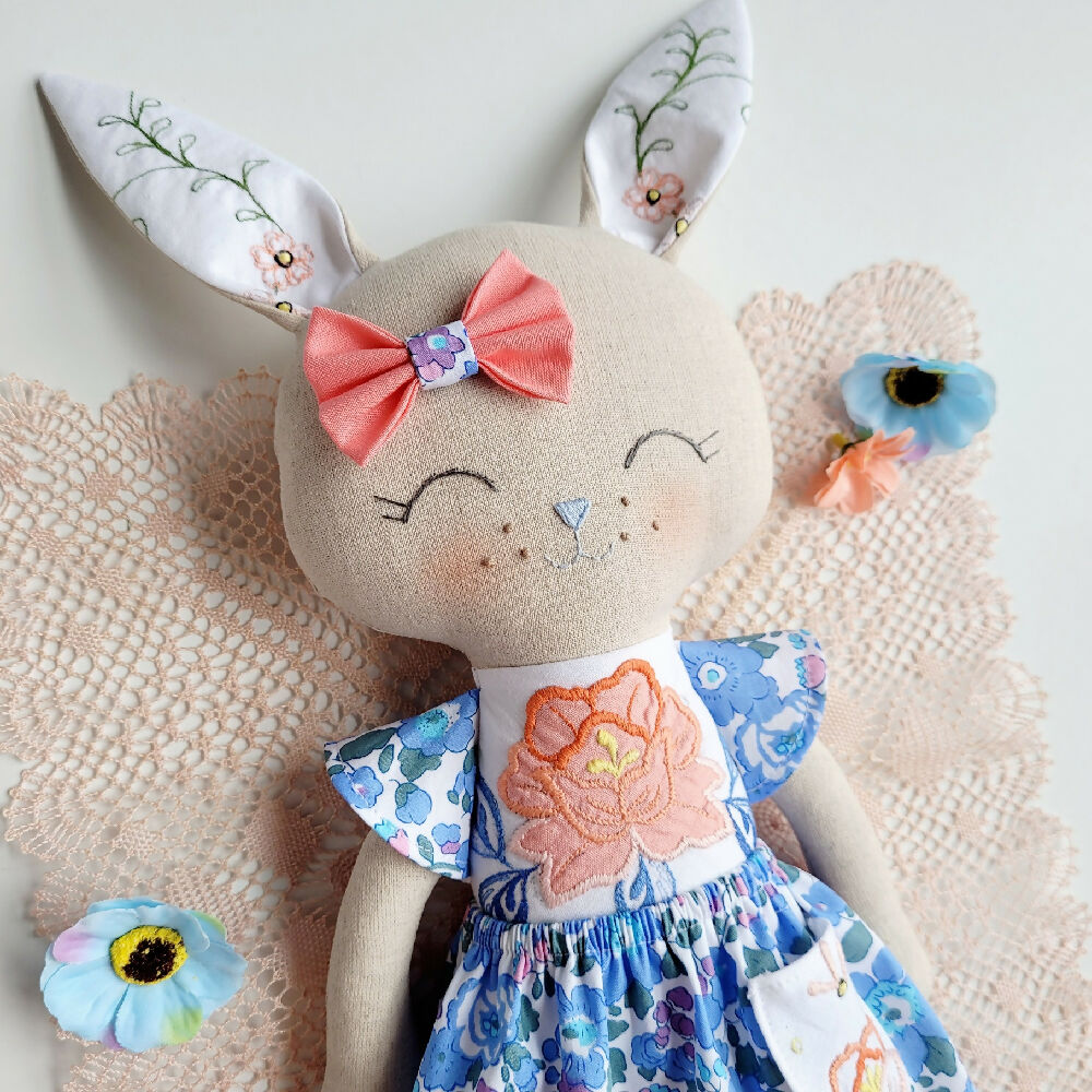 Ruby Rabbit - Vintage Peach and Blue