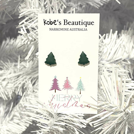 Mini Green Christmas Tree Studs