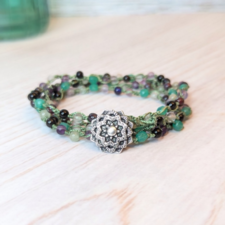 Macrame bracelet | amethyst | green aventurine | rainbow fluorite gemstones