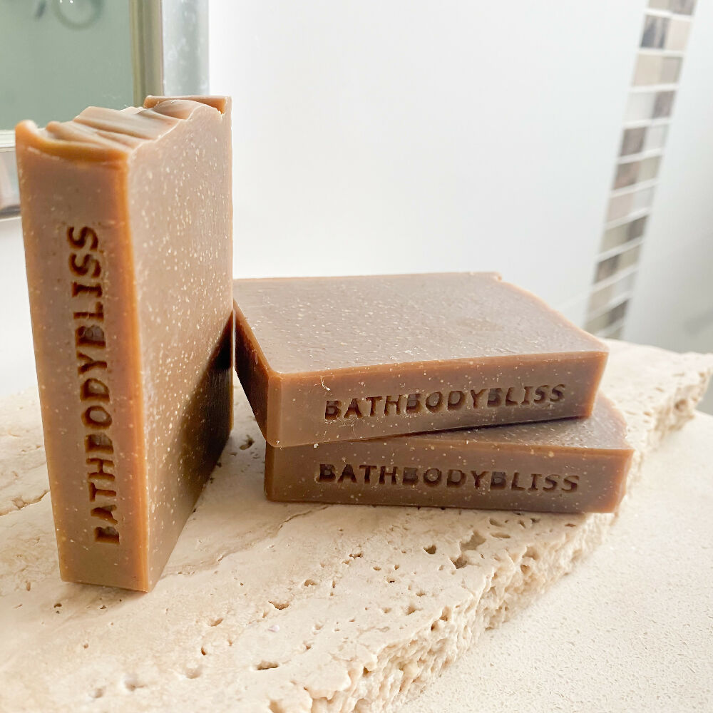 handmade natural pine tar soap side view slim cut