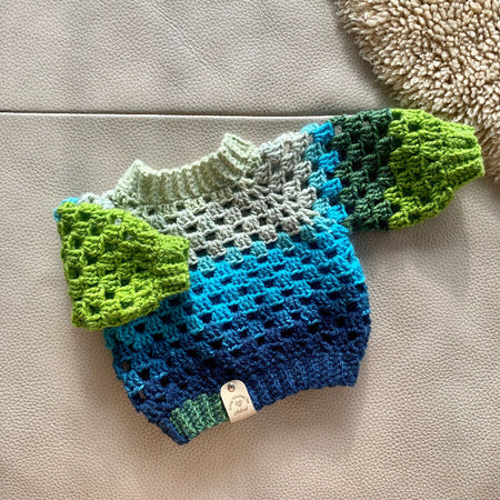 Blue and Green Crochet Granny Stitch Jumper Baby